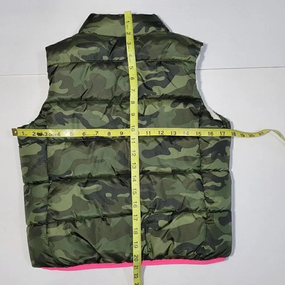GAP Kids Puffer Vest Girls Size‎ Large Camo Print Green Pink Soft Sherpa Lined
